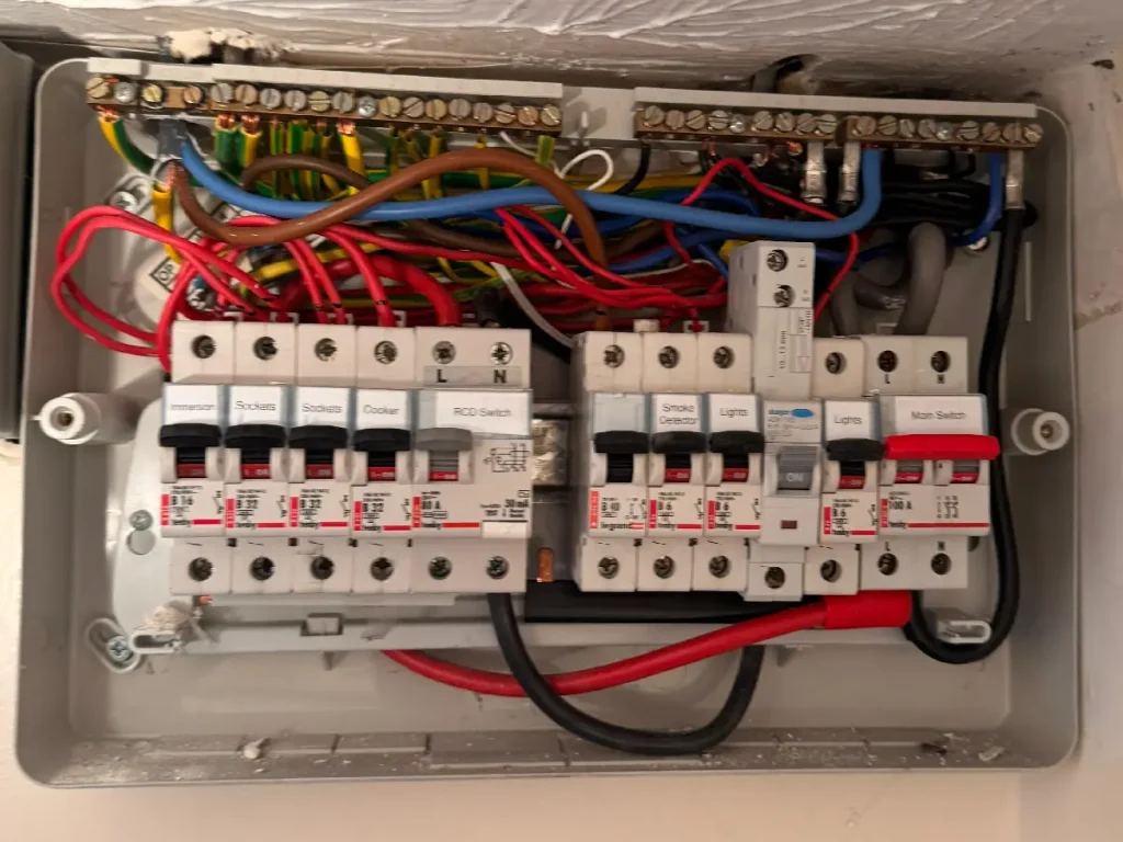 The old RCD fusebox - over 25 years old and failed, causing power loss throughout the house.